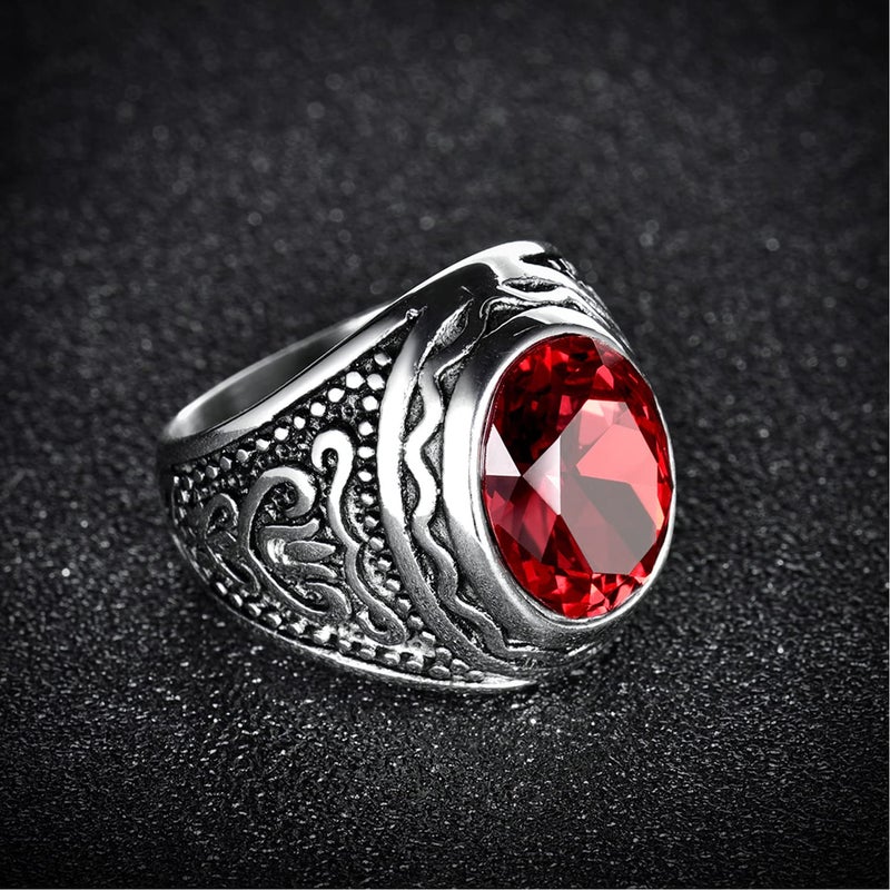 MASOP Statement Stainless Steel Jewelry Ring with Red Ruby Garnet Color Stone - Image 3